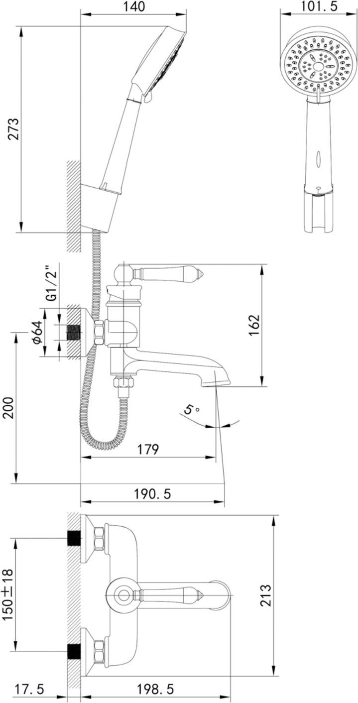 Смеситель для ванны с керамическим дивертором, Iddis Oxford, OXFSB02i02