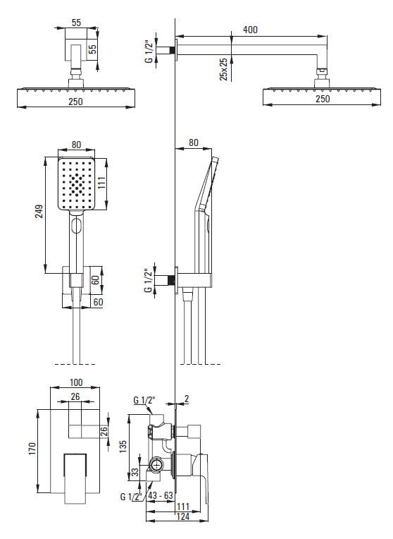 Душевая система скрытого монтажа Deante Anemon, NAC_09MP