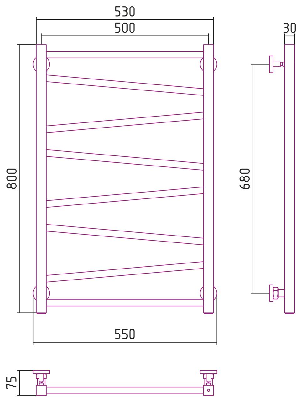 Водяной полотенцесушитель Сунержа Сирокко 800x500 матовый черный