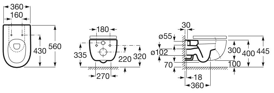 Унитаз подвесной Roca Meridian-N Rimless с сиденьем A34H240000