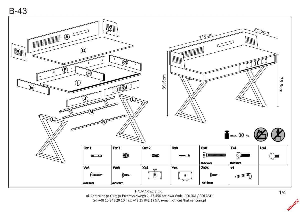 Стол компьютерный Halmar B43 дуб золотой, V-CH-B/43