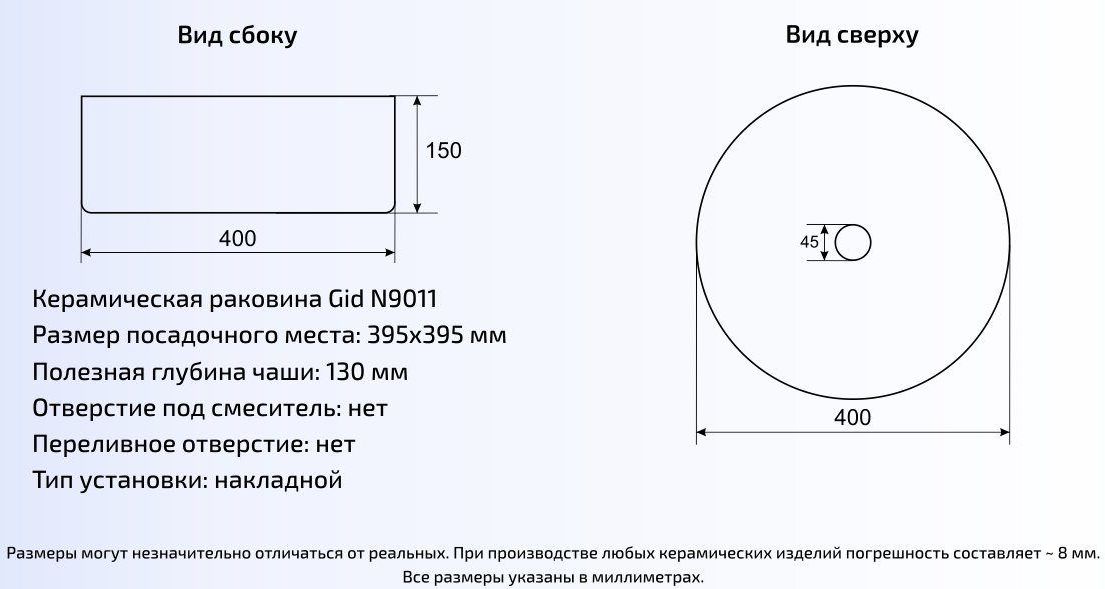 Умывальник Gid N9011 40x40, 51105
