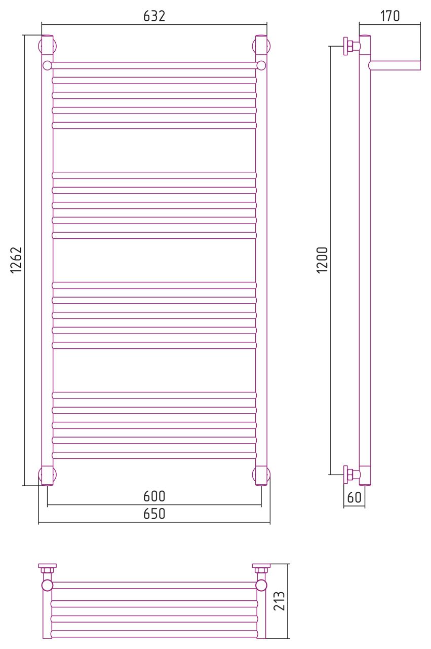Водяной полотенцесушитель Сунержа Богема с полкой+ 1200x600