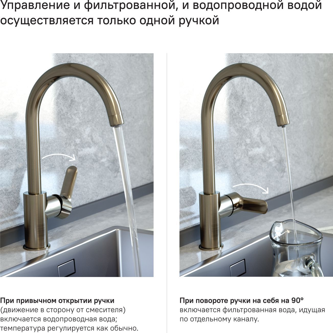 Смеситель для кухни с каналом для фильтрованной воды, сатин, Iddis Cuba, CUBBNFJi05