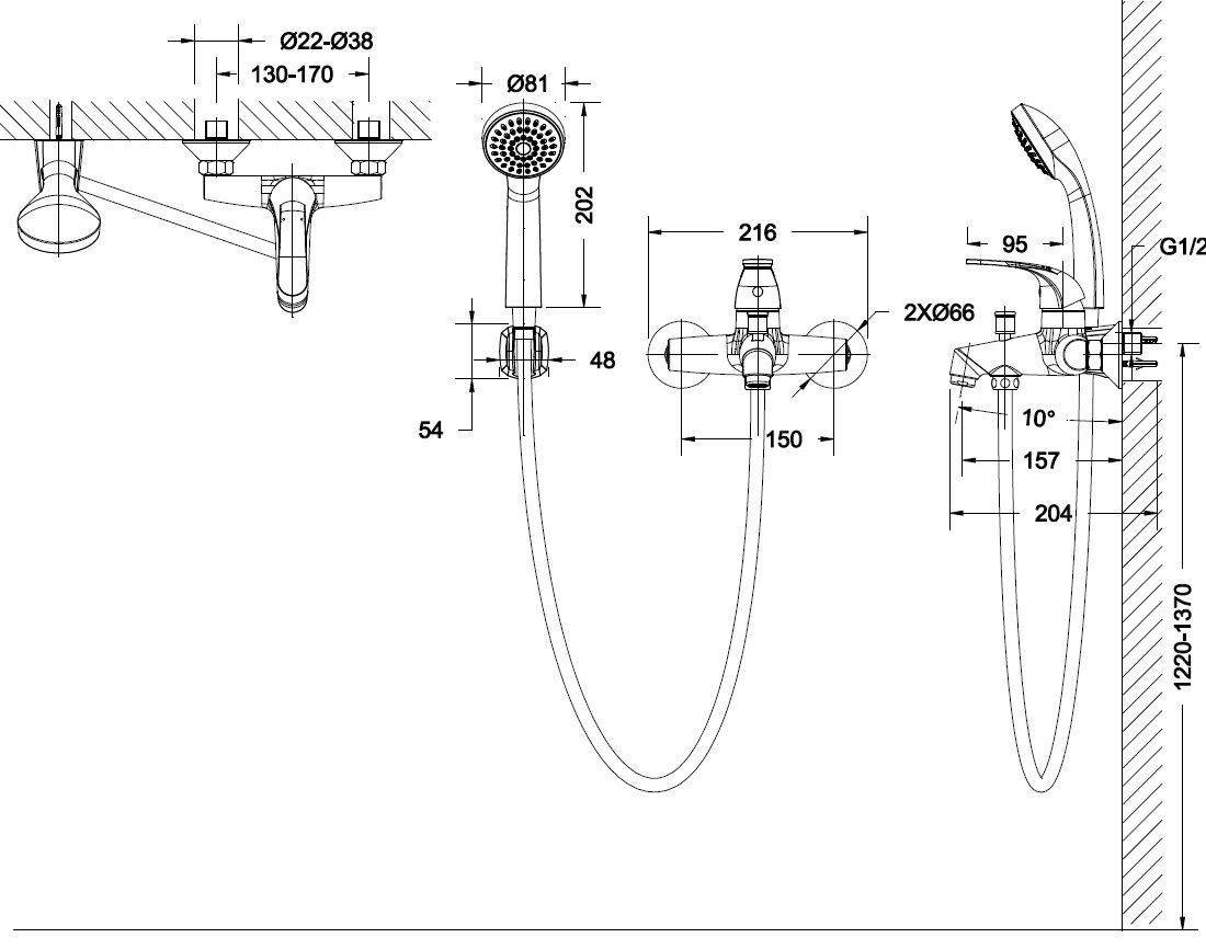 Смеситель для ванны Bravat Fit F6135188CP-B