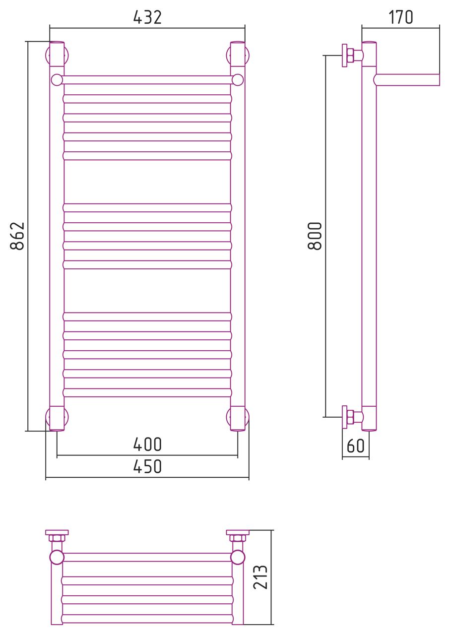 Водяной полотенцесушитель Сунержа Богема с полкой+ 800x400