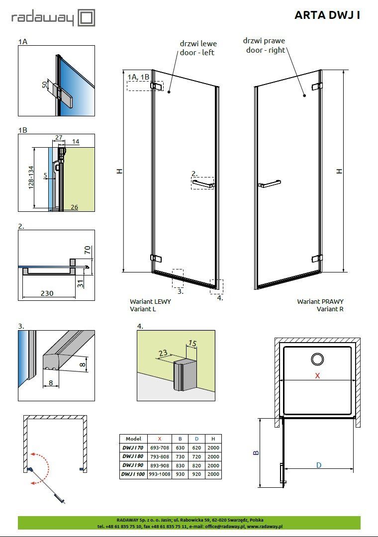 Двери в нишу Radaway Arta DWJ I