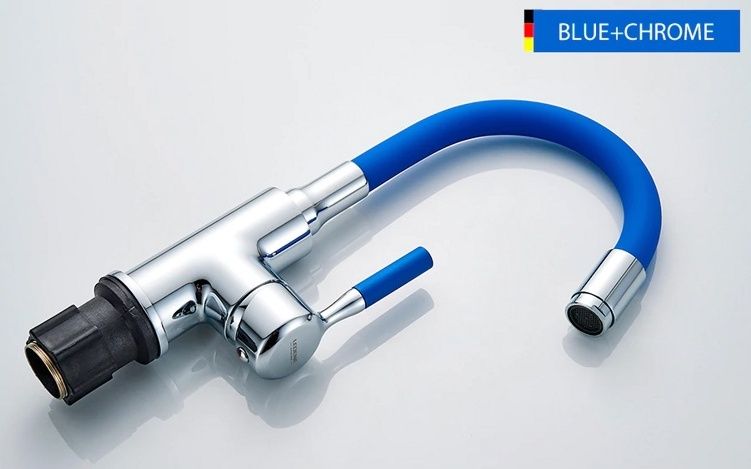 Смеситель для умывальника с гибким изливом синий/хром Ledeme L1399-6