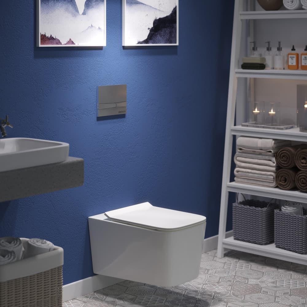 Комплект Berges Novum, кнопка F3 хром глянец, унитаз Floe Rimless, сиденье Floe Slim, 043223