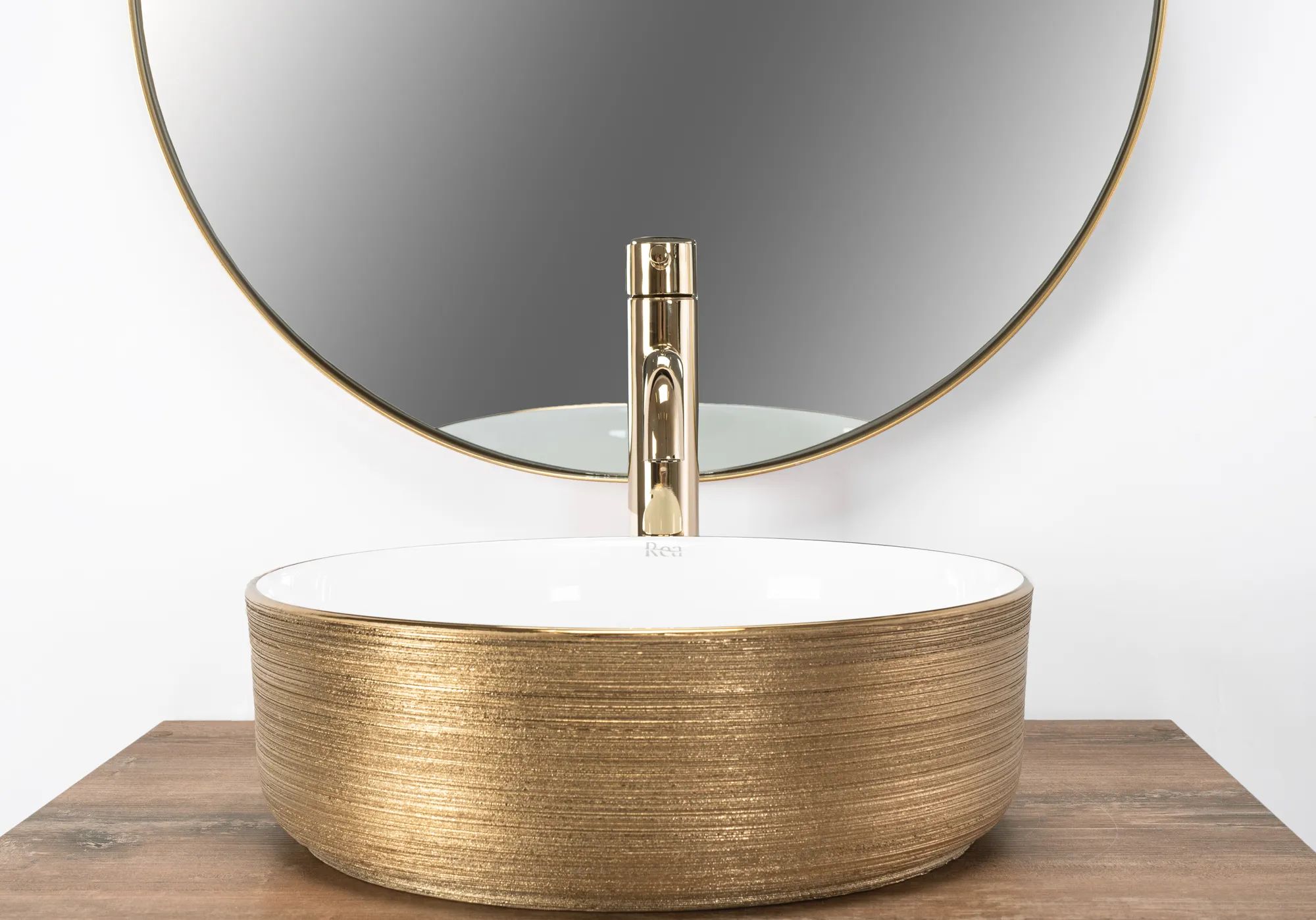 Умывальник Rea Sami White Brush Gold 36x36, REA-U6630