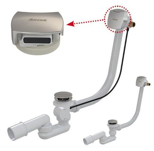 Сточный комплект с заполнением переливом Ravak хром 800 мм (квадратный), X01504