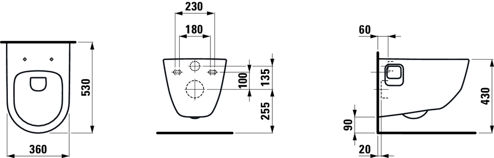 Подвесной унитаз Laufen Pro Rimless LCC, открытые крепления, 8.2096.4.400.000.1