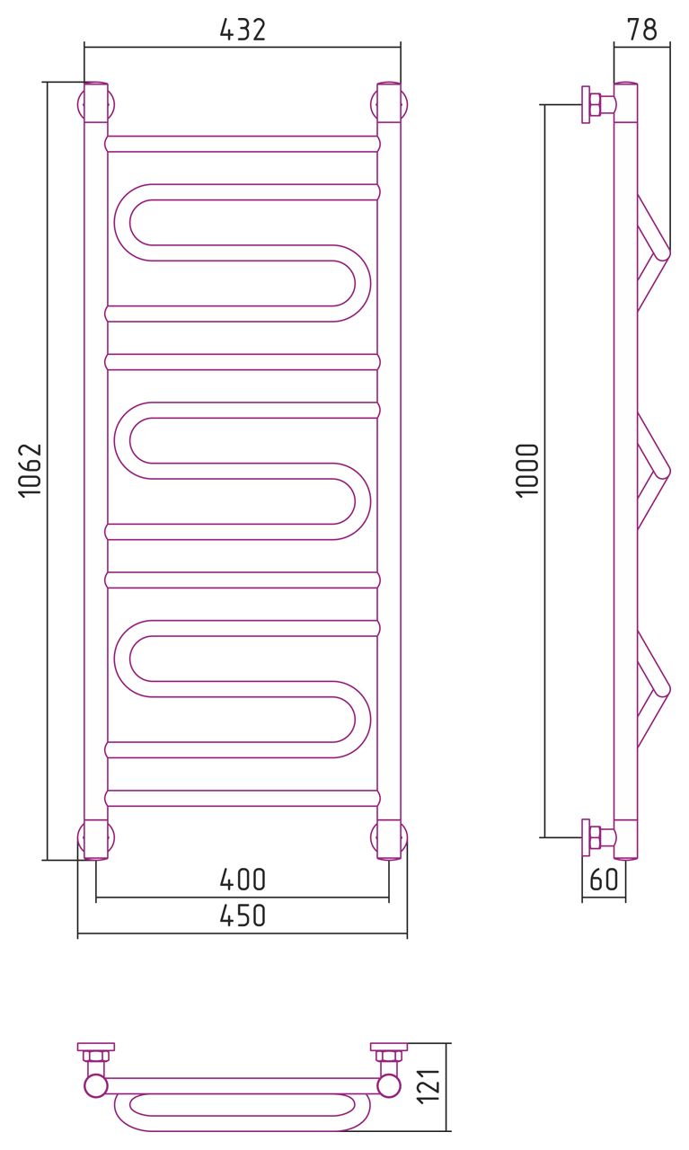 Водяной полотенцесушитель Сунержа Элегия 1000x400