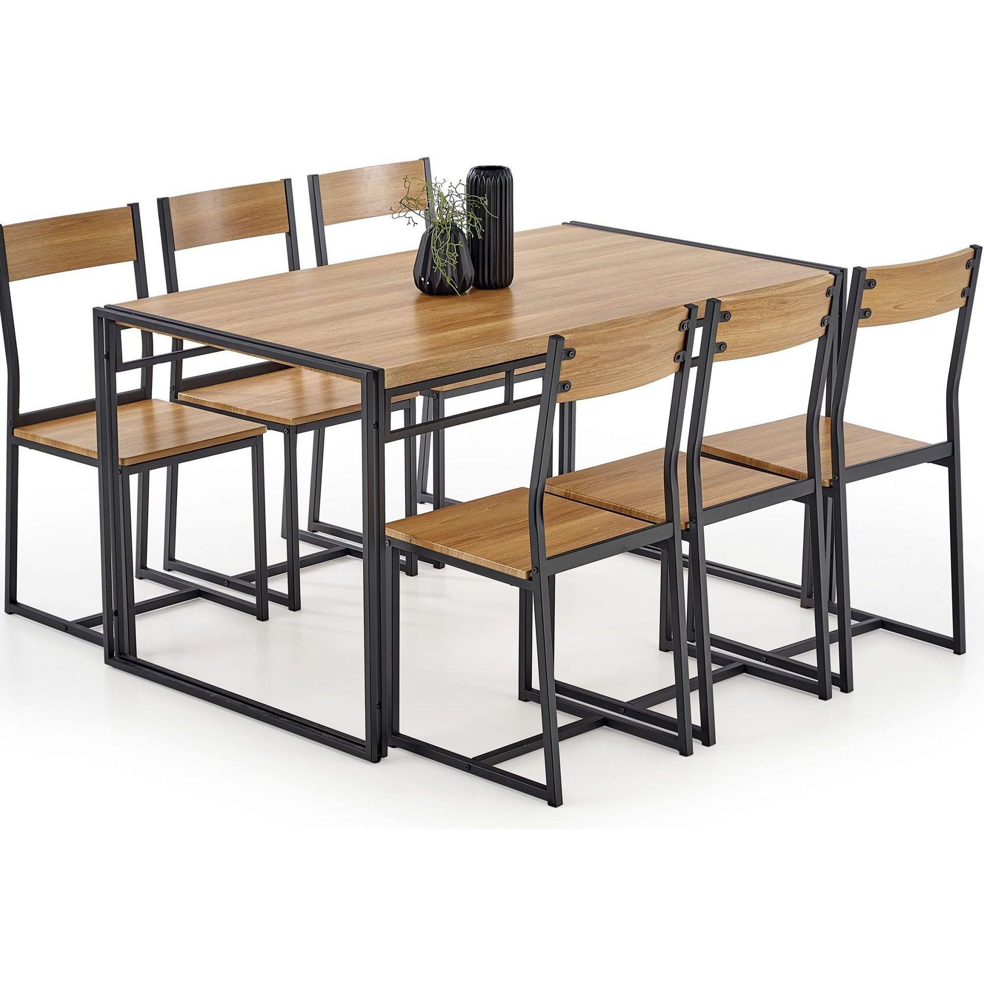 Комплект Halmar Bolivar (стол + 6 стульев) дуб золотой/черный, V-CH-BOLIVAR-ZESTAW