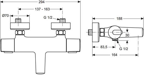 Настенный термостатический смеситель для ванны Ideal Standard Ceratherm 100, A4623AA