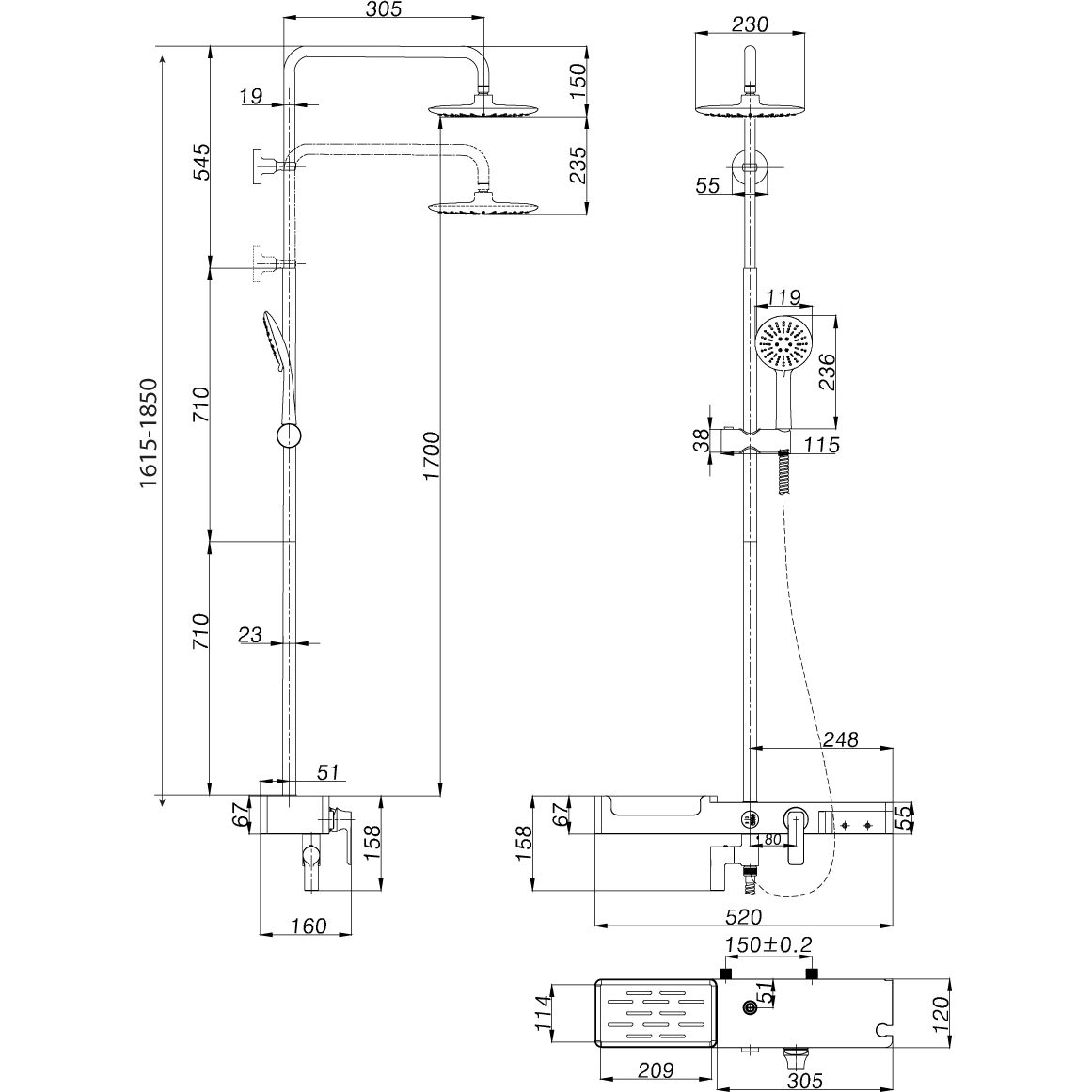 Смеситель для ванны с верхней душевой лейкой 3 функции поворотный излив Lemark Tropik, LM7007C