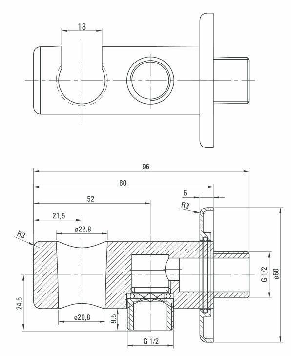 Угловой соединитель с держателем лейки круглый Deante Cascada Nero, NAC_N51K