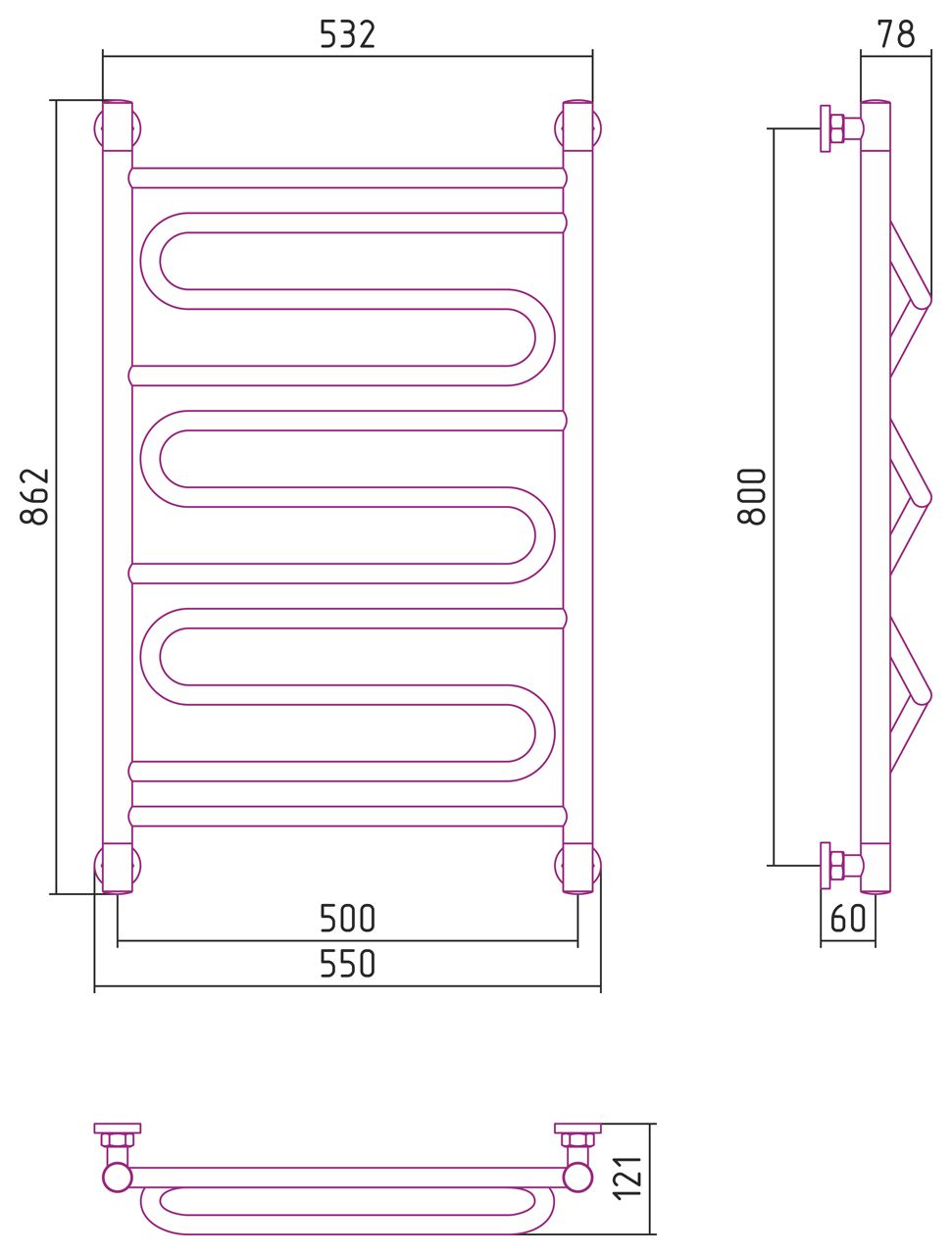 Водяной полотенцесушитель Сунержа Элегия 800x500