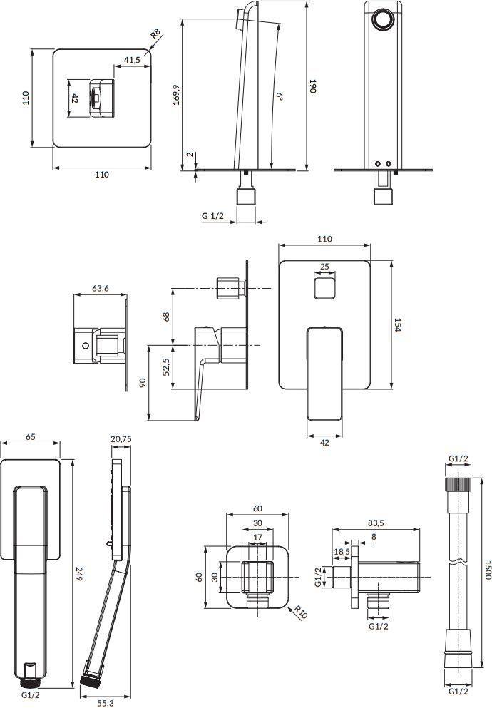 Душевая система скрытого монтажа для ванны Omnires Parma, SYSPMW01BL