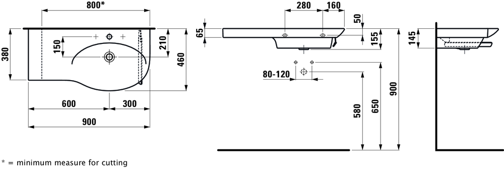Накладная раковина Laufen Palace 90x46, левая, 8.1670.1.000.104.1