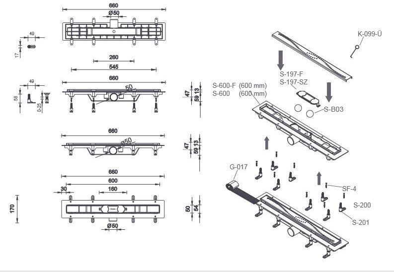 Линейный душевой трап Styron, STY-CH-60-FF