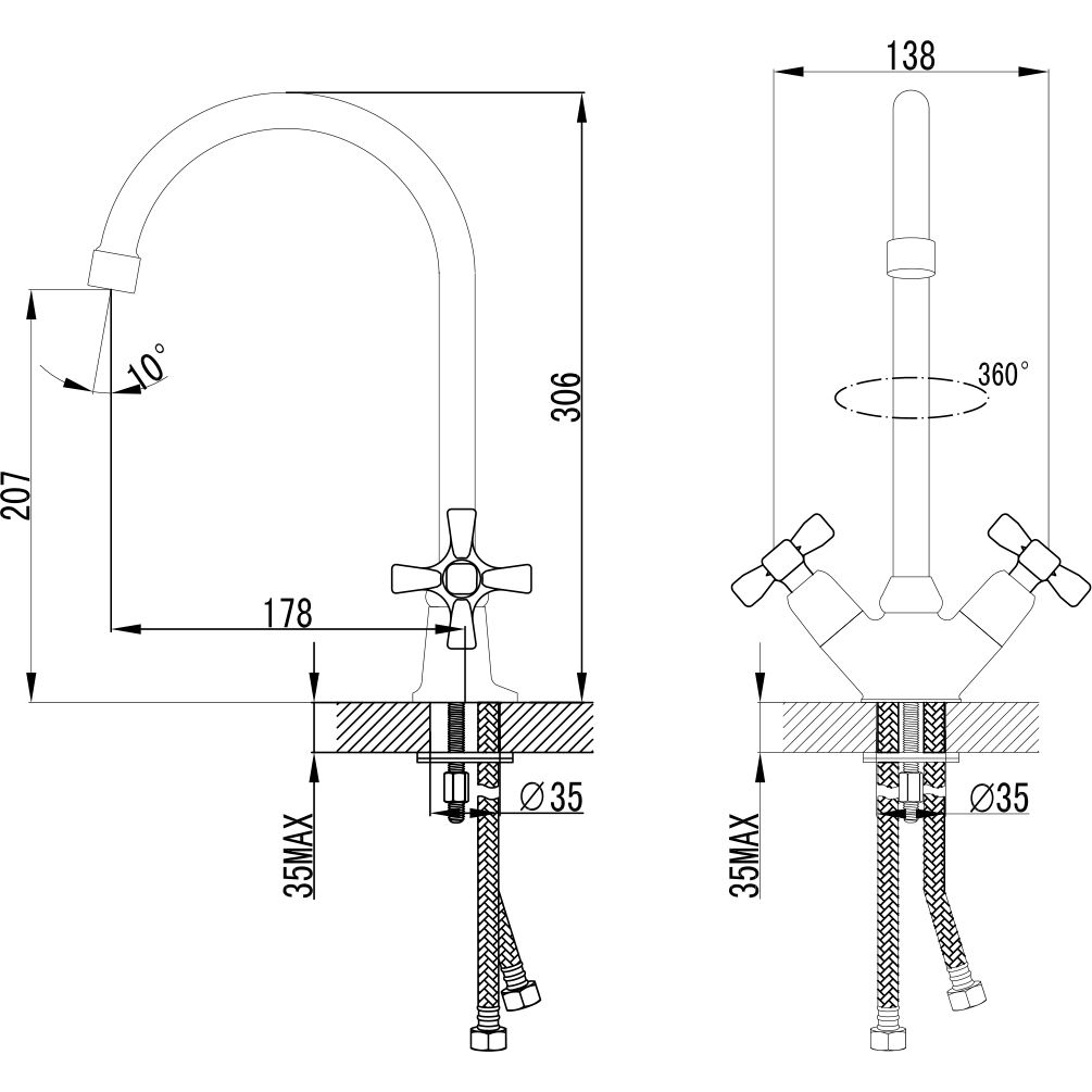 Смеситель для кухни с поворотным изливом 315мм Lemark Benefit, LM2505C
