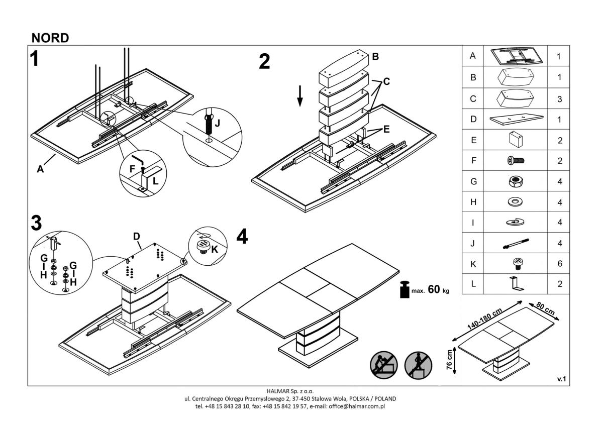 Стол обеденный Halmar Nord, раскладной бело-черный, V-CH-NORD-ST