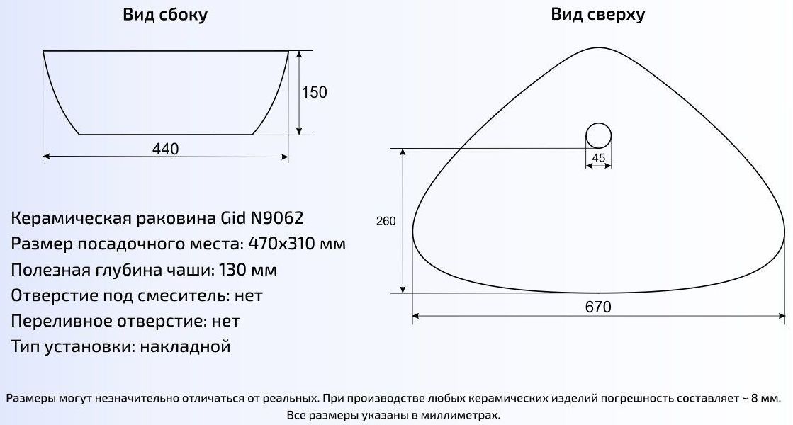 Умывальник Gid N9062 66.5x44, 51117