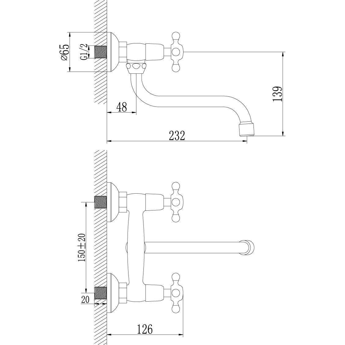 Смеситель для кухни/умывальника настенный Lemark Standard, LM2111C