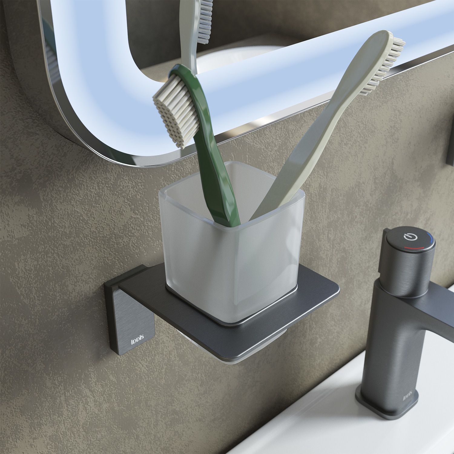 Подстаканник одинарный, матовое стекло, сплав металлов графит, Iddis Slide, SLIGMG1i45