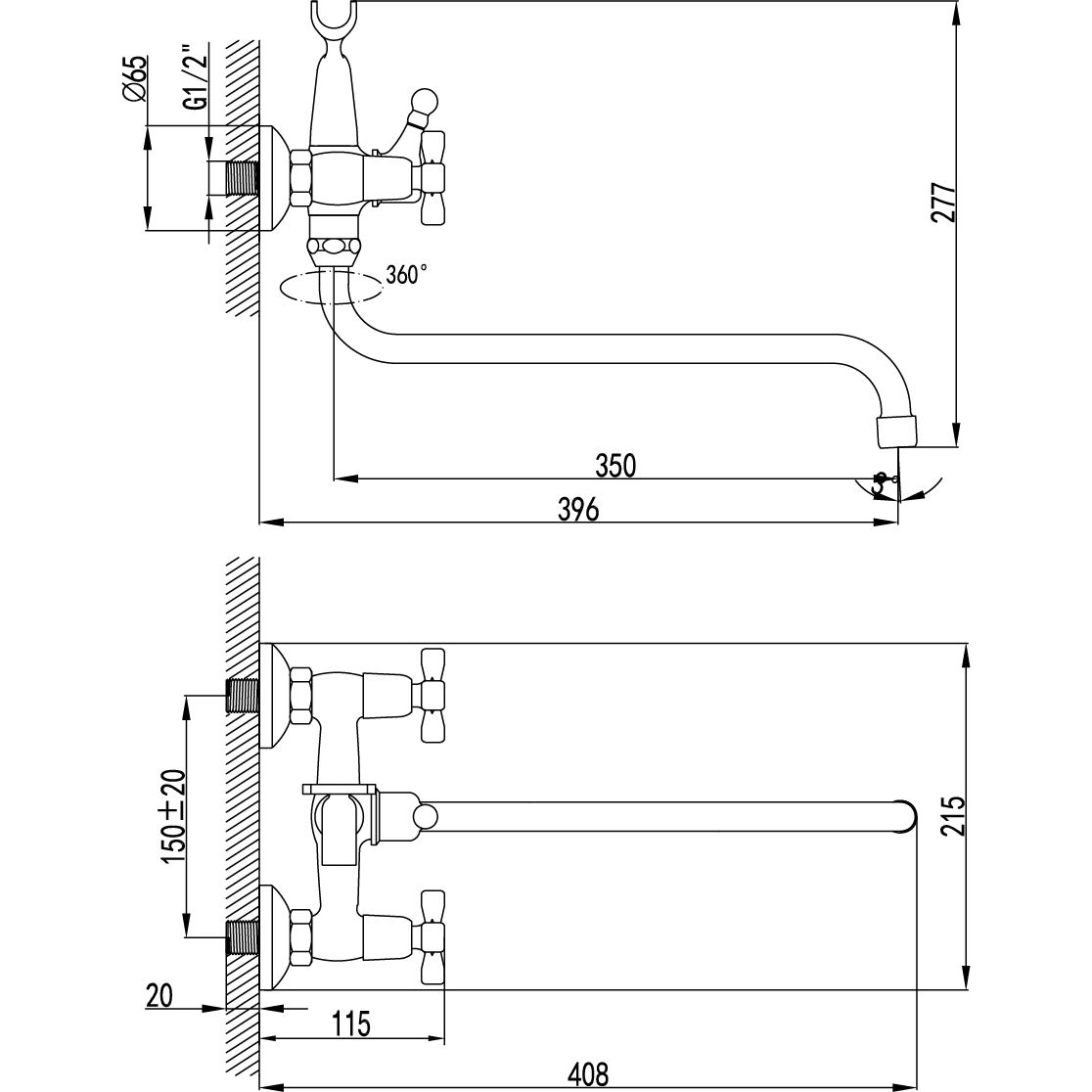 Смеситель универсальный с круглым изливом 350 мм Lemark Benefit, LM2551C