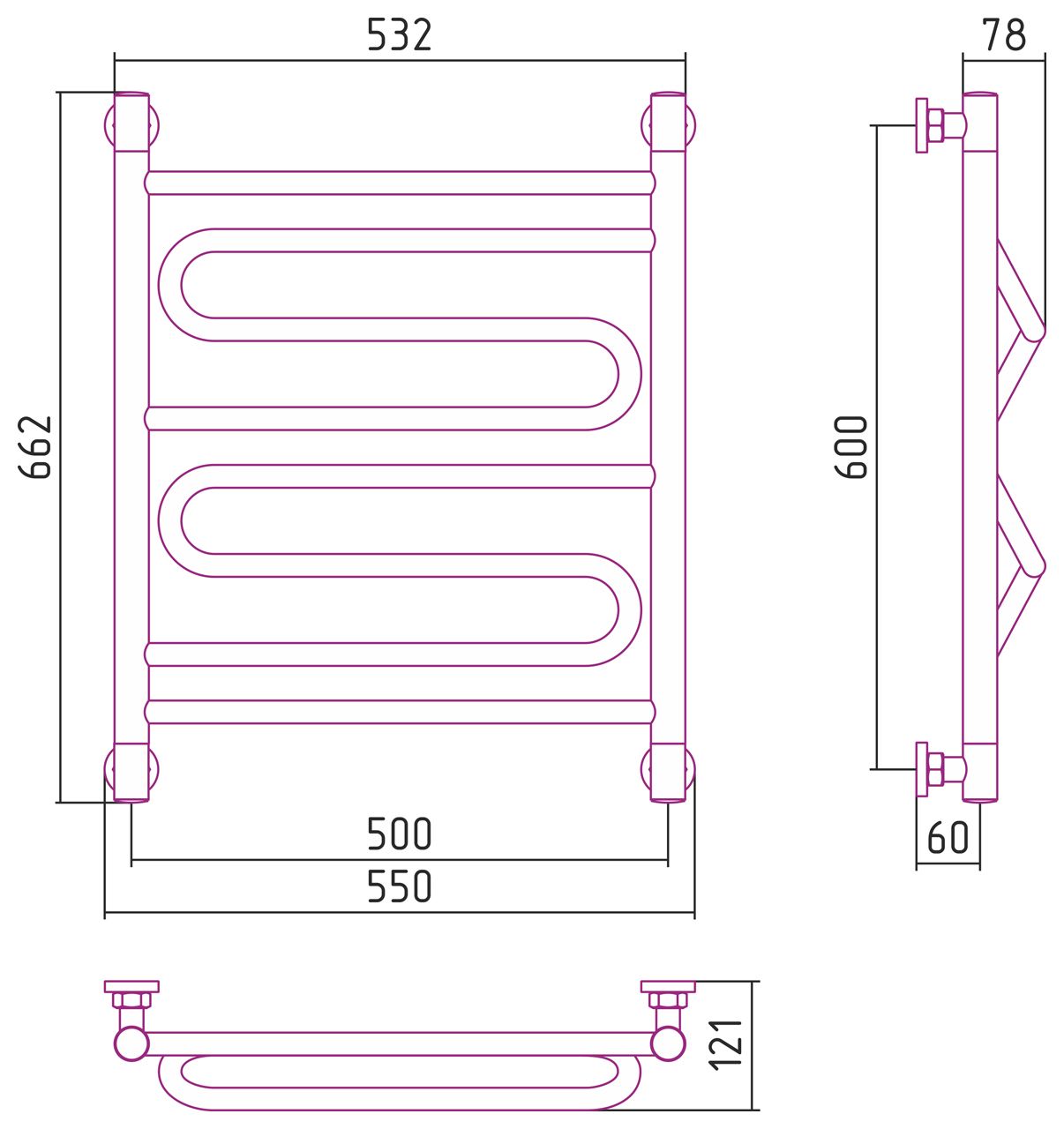 Водяной полотенцесушитель Сунержа Элегия 600x500