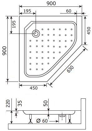 Душевой поддон трапеция RGW STYLE-TR 90x90, 16180599-11