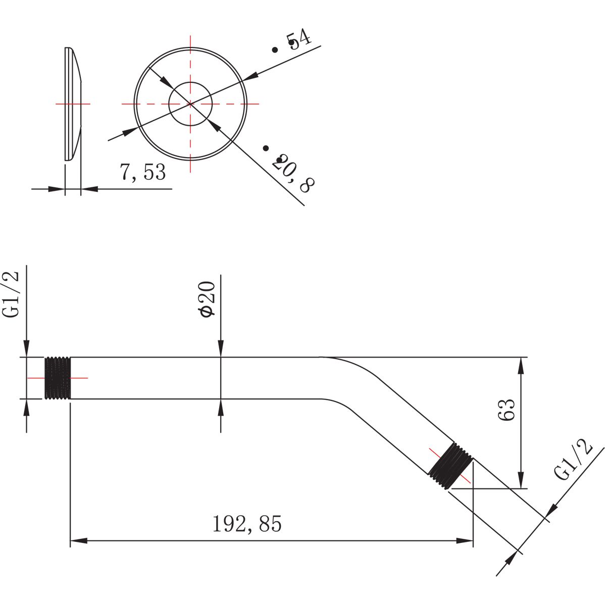 Держатель для лейки верхнего душа настенный 180 мм Lemark, LM8031C