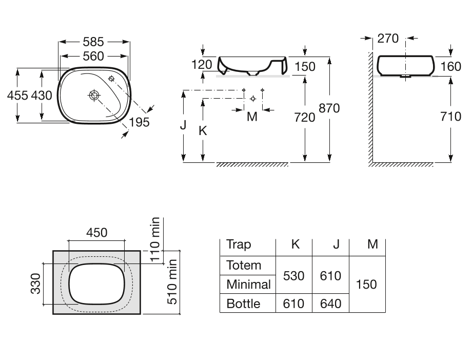 Умывальник Roca Beyond 59x46, A3270B8000