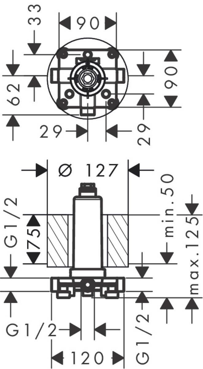 Скрытая часть верхнего душа с потолочным подсоединением Hansgrohe, 24010180