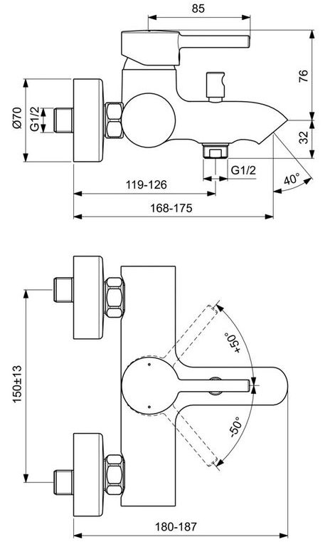 Смеситель для ванны Ideal Standard Ceraline Black, BC199XG