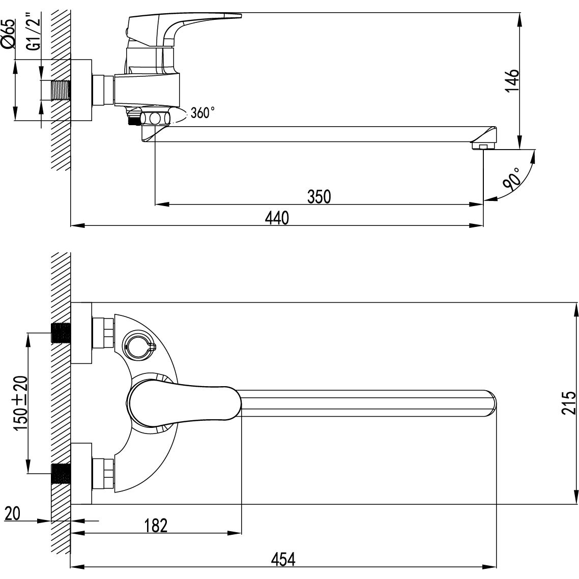 Смеситель универсальный с плоским изливом 350 мм Lemark Shift, LM4317C