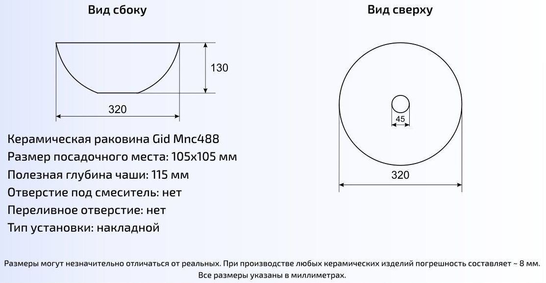 Умывальник Gid MNC489 32x32, 54437