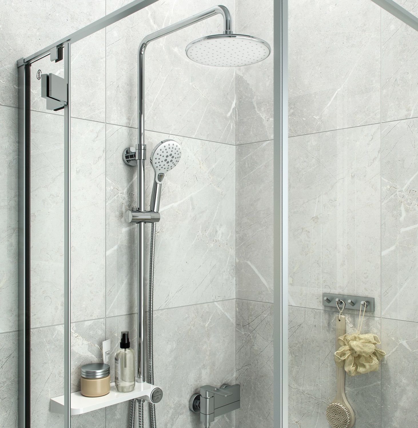 Душевой гарнитур с верхней лейкой, белый, Iddis Ray, RAYSW3Fi76