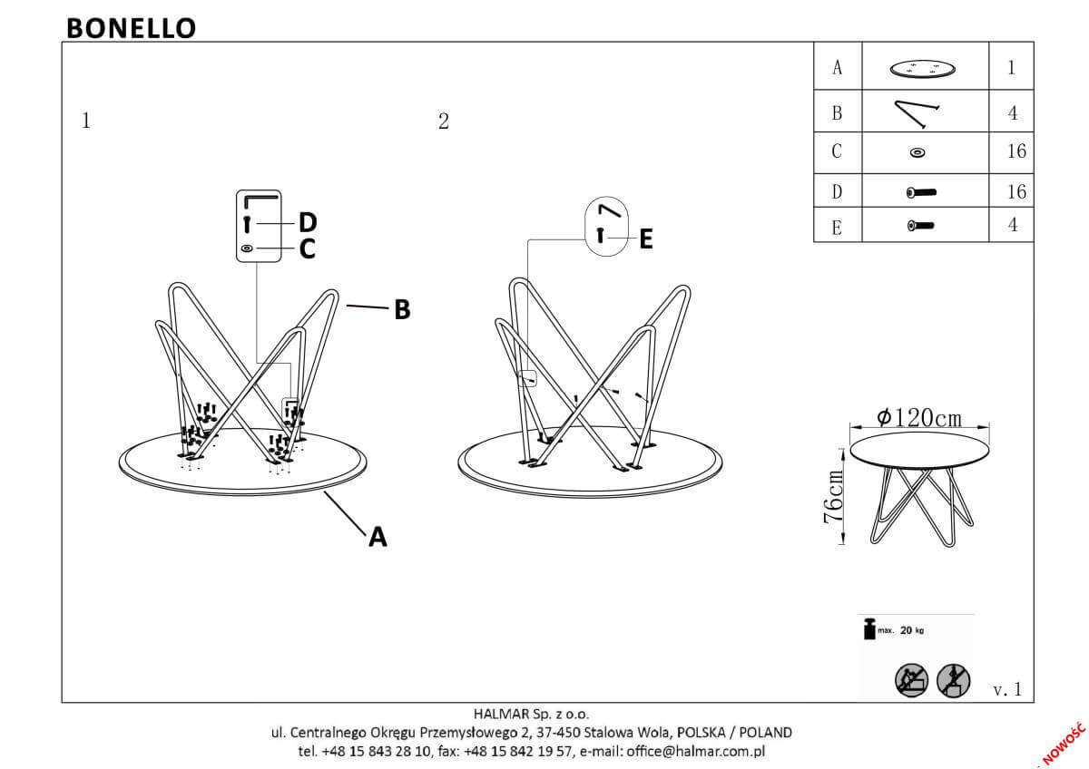 Стол обеденный Halmar Bonello серый мрамор/золотой, V-CH-BONELLO-ST