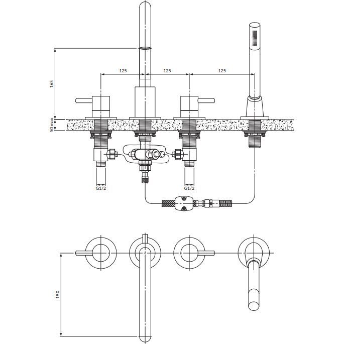 Смеситель для ванны на 4 отверстия Omnires Y, Y1232GLB