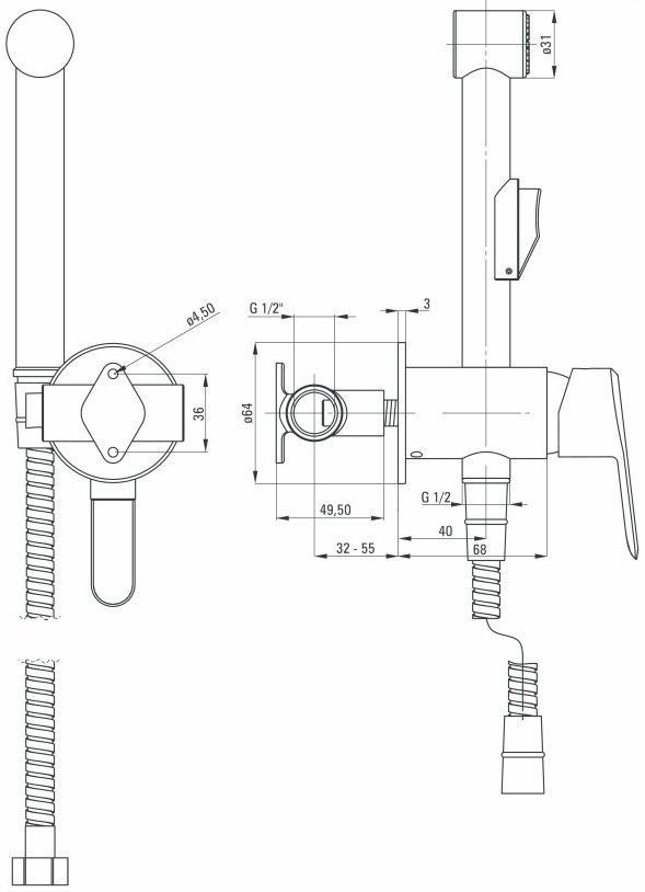 Смеситель скрытого монтажа с гигиеническим душем Deante Arnika, BQA_034M