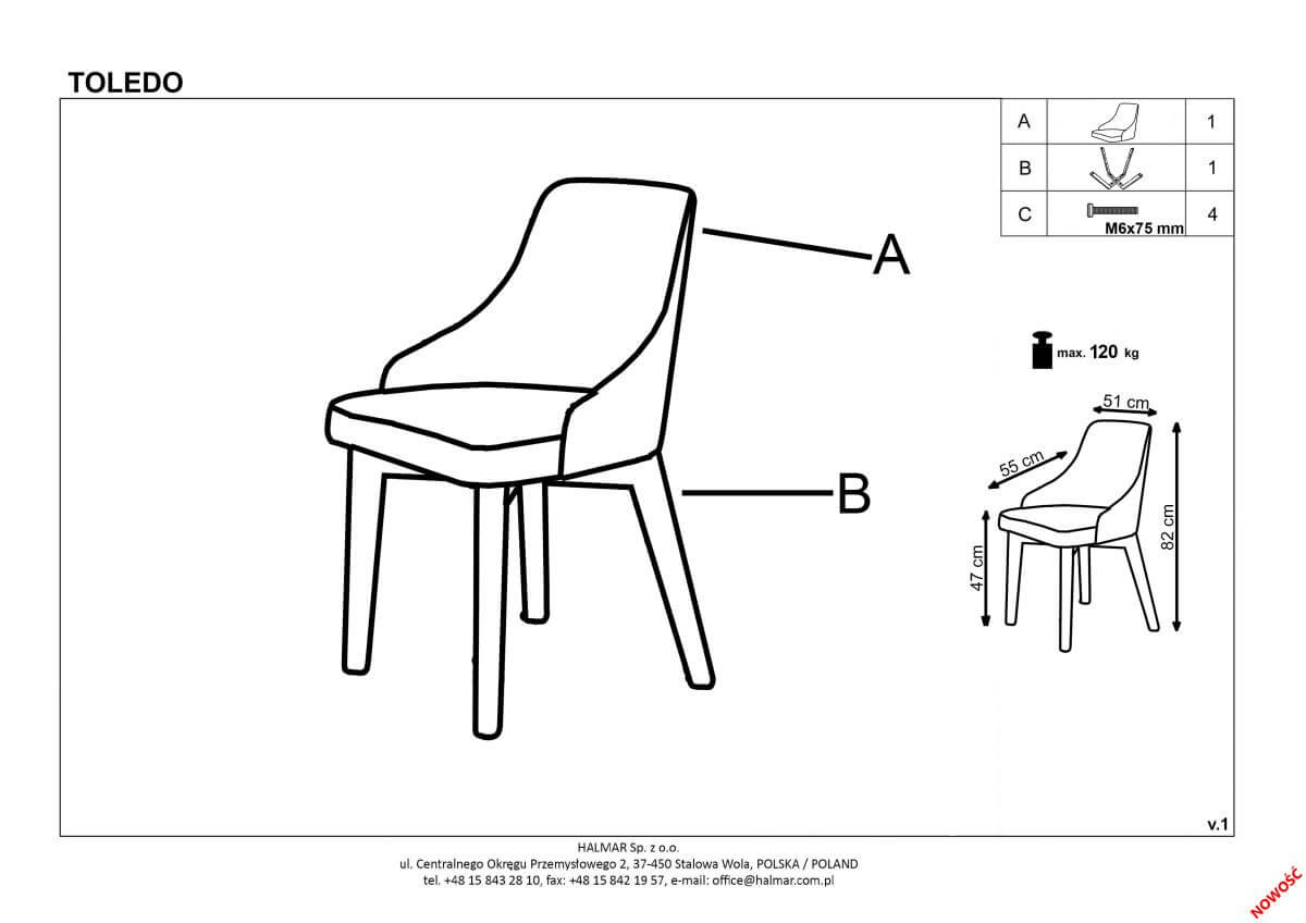 Стул кухонный Halmar Toledo 2 серый/графит, V-PL-N-TOLEDO_2-GRAFITOWY-SOLO265