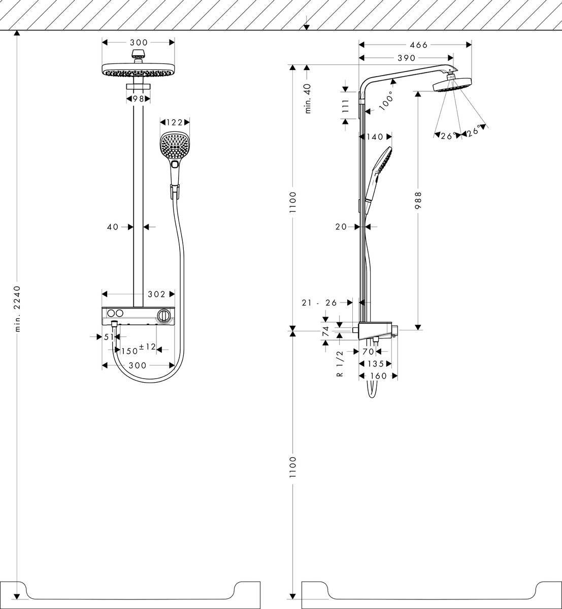 Душевая система Hansgrohe Raindance Select E 2jet EcoSmart, 27283000