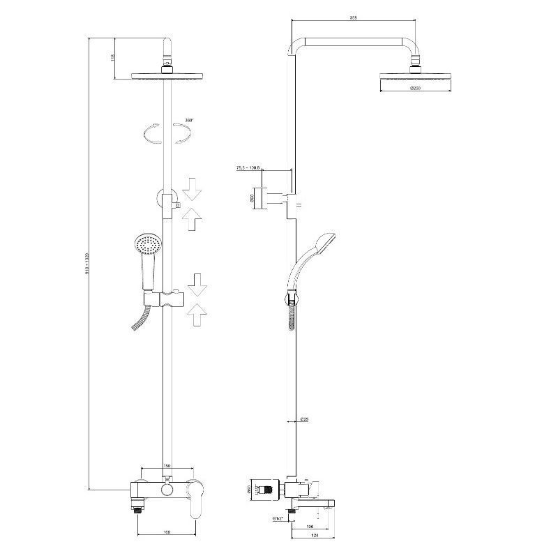Система для душа с изливом Paffoni Blu черный матовый, ZCOL632NO