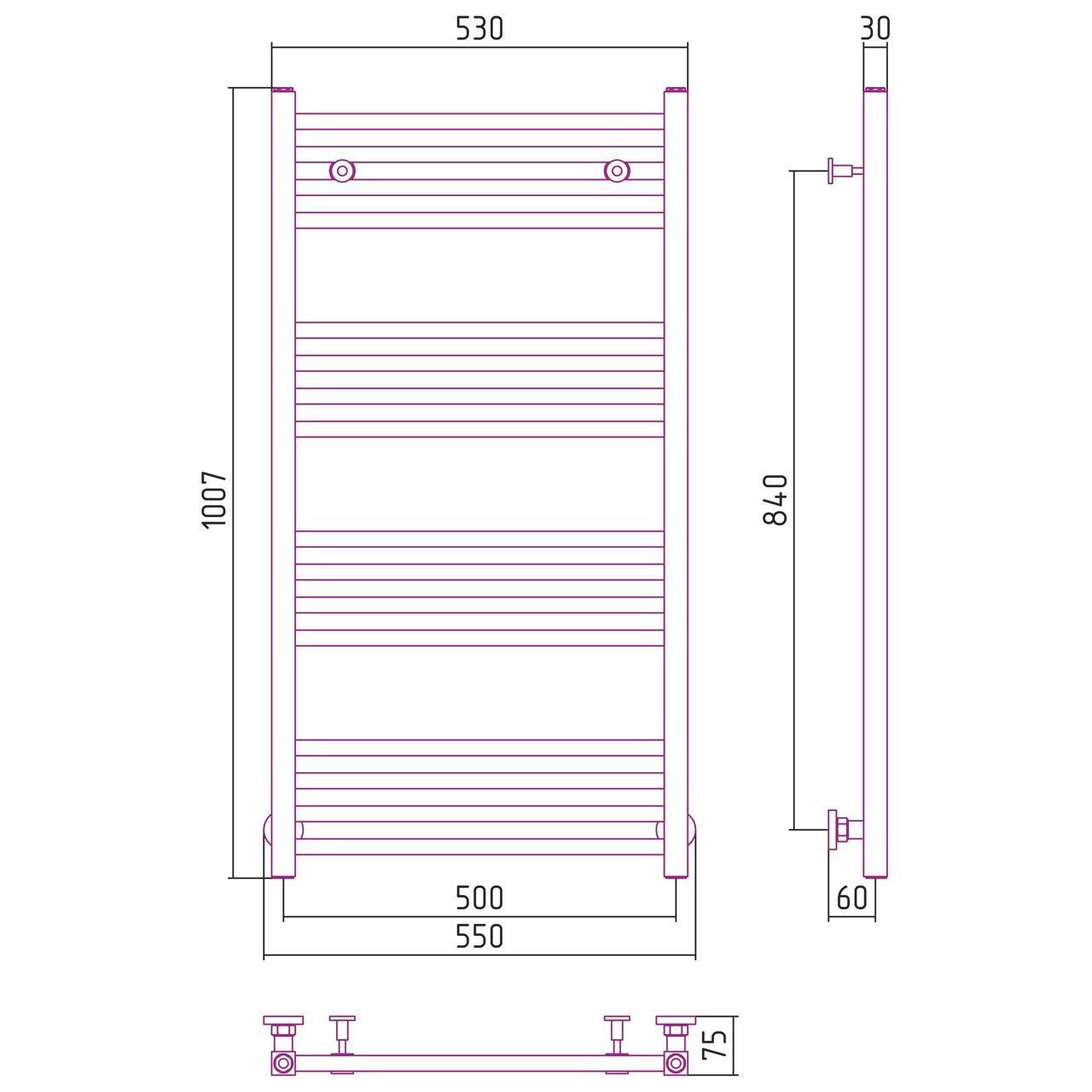 Водяной полотенцесушитель Сунержа Модус 1000x500