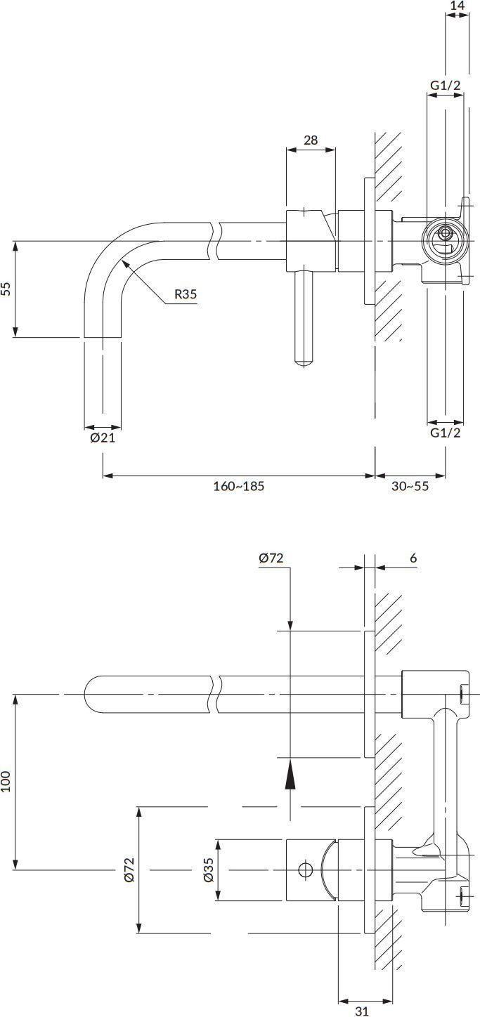 Смеситель для умывальника скрытого монтажа Omnires Y, Y1215HNI