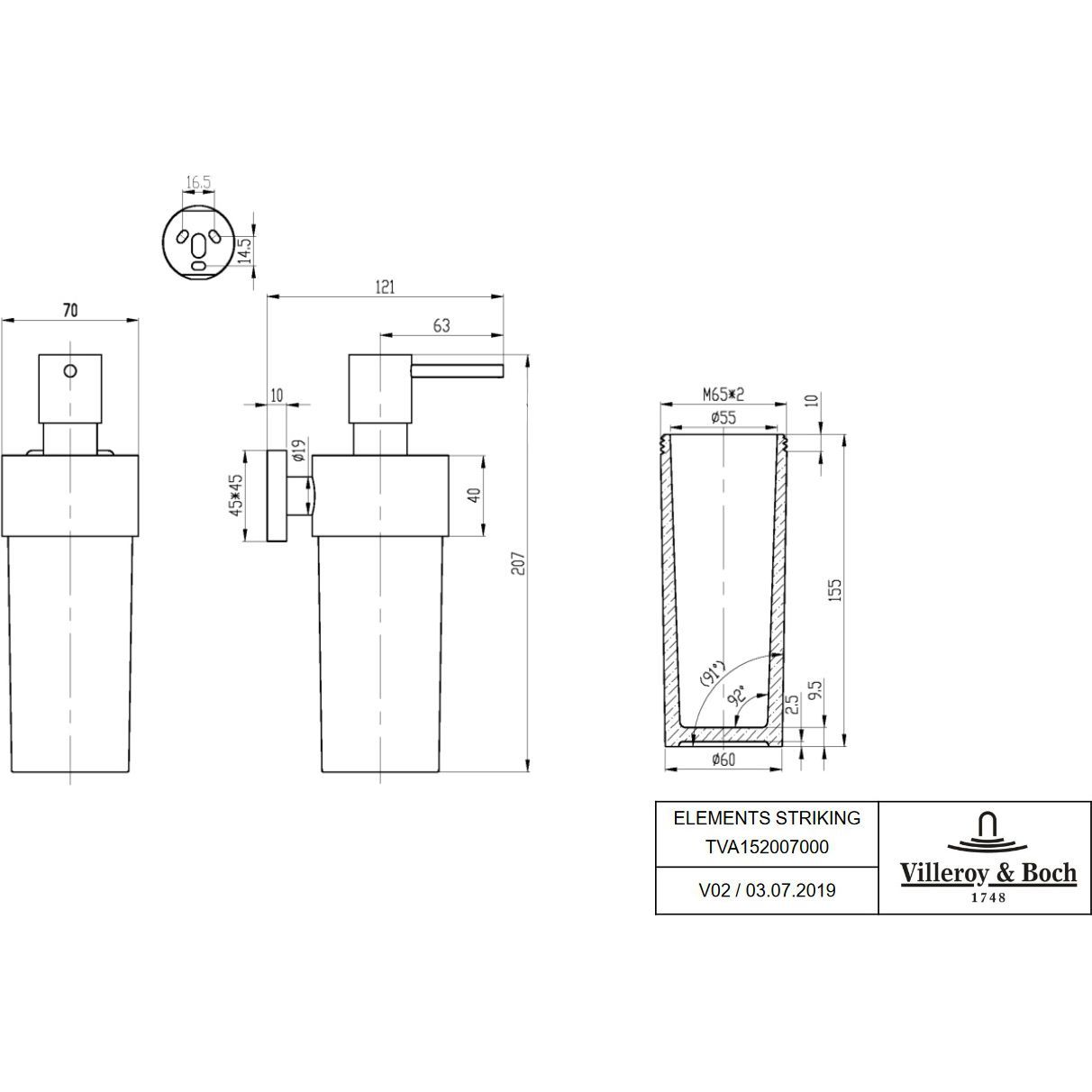 Дозатор для мыла Villeroy & Boch Elements, хром, TVA15200700061