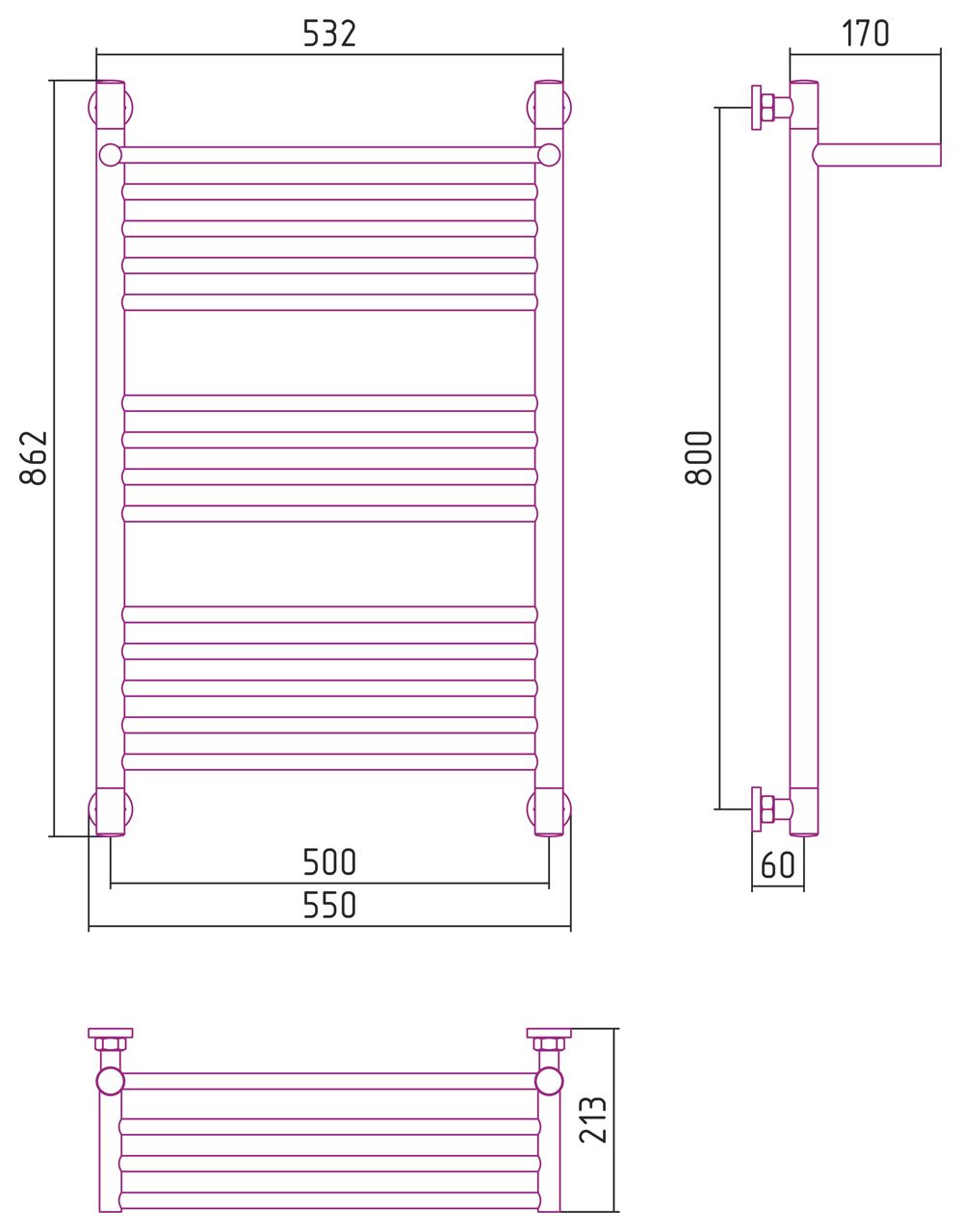 Водяной полотенцесушитель Сунержа Богема с полкой+ 800x500 матовый белый